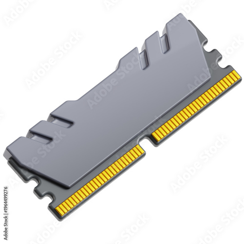 Sleek 3D rendered computer memory module, an essential hardware component for efficient digital processing, isolated and ready for diverse design applications