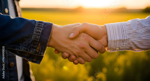 Handshake in Sunlit Field – Partnership Photography