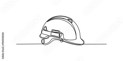 Continuous single line drawing of a protective construction hard hat isolated on white background Vector, illustration