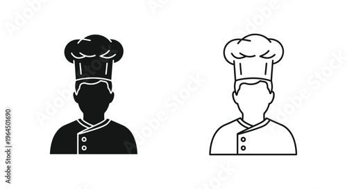 Chef hats black white line icon pair Vector