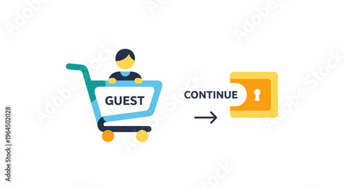 E-commerce Guest Checkout Process Icon: Online Shopping, Secure Payment Flow, User Experience & Customer Journey