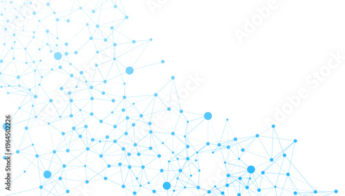 Abstract blue network of interconnected dots and lines representing modern technology, global communication, scientific data, and digital business connections.