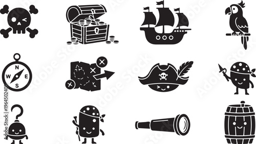 Black and white representing various concepts like travel navigation music and technology compass suitcase