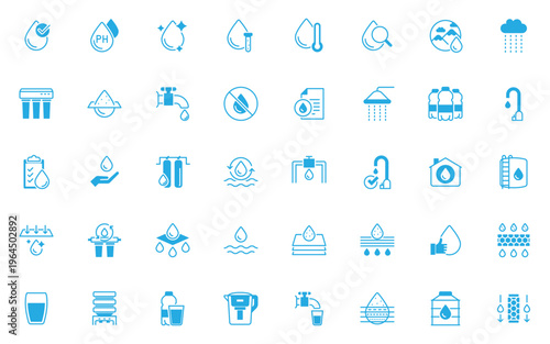 set of water icons, clean water, water purification