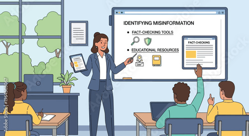 Teacher Educating Students About Identifying Misinformation Online.