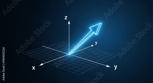 Glowing Blue Arrow 3D Coordinate.