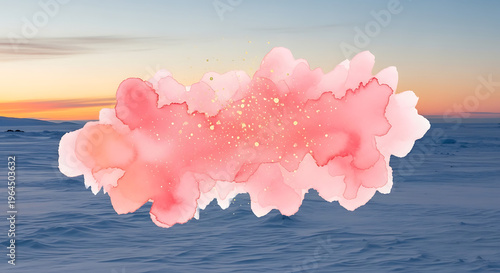 Wallpaper Mural Surreal pink watercolor cloud floating over a vast snowy winter landscape at sunset with soft blue snow and horizon for artistic expression and creative nature concept with textured brushwork Torontodigital.ca