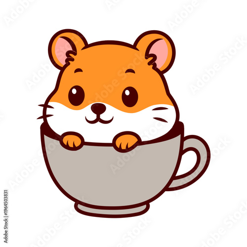 Cute Hamster Peeking in a Cup Cartoon Illustration