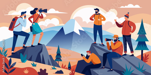 Man photographing his friends on mountain top