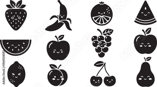 Black stylized of mushrooms and toadstools with various caps and stems black mushrooms fungi