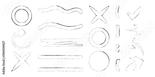 Highlighter underline line doodle set with various hand drawn strokes, flowing curves, curled, abstract waves, freehand contours and decorative design elements