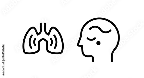 Medical iconography: human head profile with abstract brain and lungs diagram for health and science concepts with line art with white background