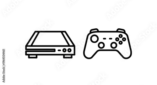 Gaming icons: console and controller for games, entertainment, and digital leisure activities, video game, online game, line art