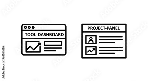Dashboard and project panel icons for software application interface or business management with user interface with data analytics with web development