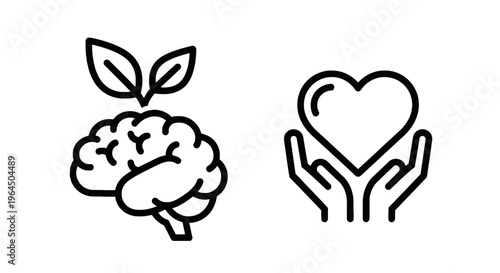 Mental growth & well-being and care & compassion icons for health, empathy & personal development, vector illustration, positive thinking, emotional intellig