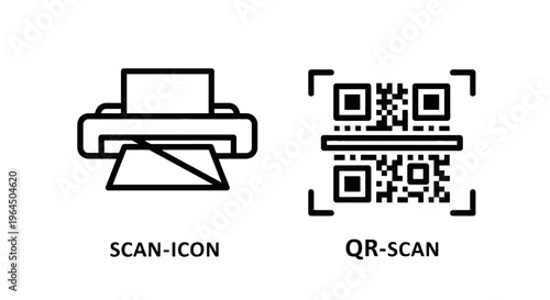 Scanner and qr code reader line icons for mobile technology and digital document processing concepts