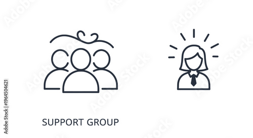 Support group and personal mentor leadership line icons for human resource and community management concepts