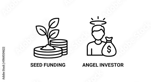 Seed funding and angel investor business icons set for startup growth and venture capital concepts