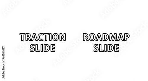 Traction slide and roadmap slide text icons, business presentation planning design elements for startup strategy and company growth milestones, business plan