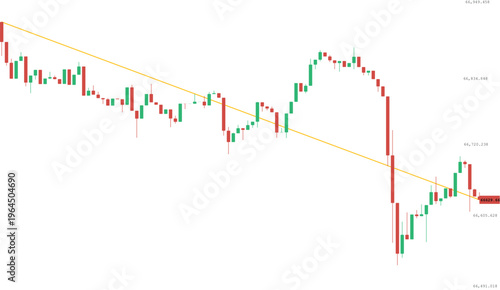 Forex trading candlestick chart with downward trend line isolated on transparent background EPS 10