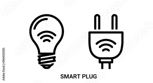 Smart plug and internet connected light bulb thin line icons for home automation and internet of things iot technology