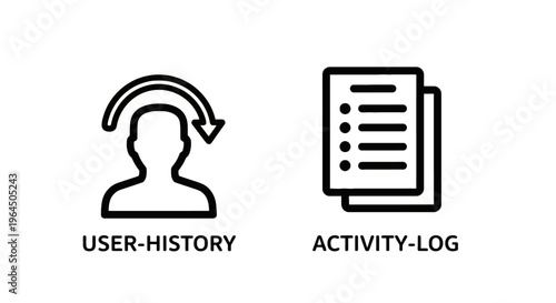 User history and activity log outline icons for digital account management data tracking concept