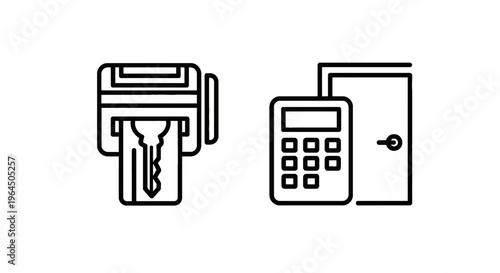 Key card access and electronic keypad security icons for building entry authentication control concept