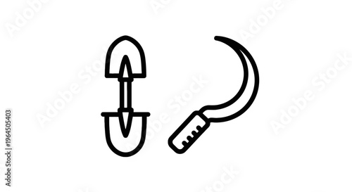 Agriculture and farming tools line icons, manual harvesting equipment and field maintenance vector set for agrarian and food production concepts