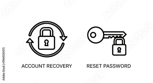 Account recovery and reset password line icon set, digital security and authentication symbols for web user interface and application design