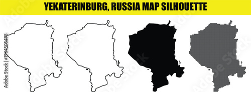 Yekaterinburg russia map silhouette outline solid and dotted variations.