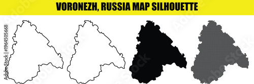 Voronezh russia map silhouette outline solid and dotted variations.
