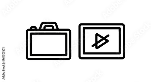 Portfolio briefcase and mute symbols, professional line icons for office administration, media control and business communication interface
