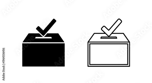 Voting box icon with checkmark, filled and outline styles
