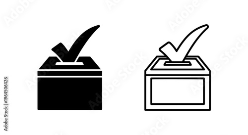 Ballot box icon with checkmark, solid and line art styles