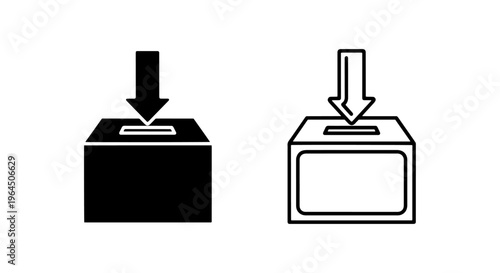 Ballot box icon with down arrow: solid and outline election input symbol