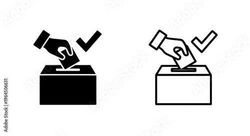 Hand dropping ballot into box icon: solid and outline election symbol