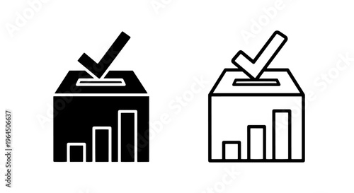 Voting ballot box with graph and checkmark icon for election results