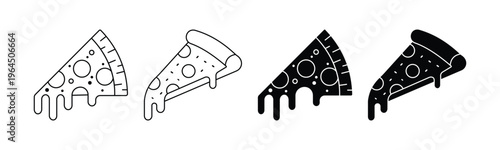 Pizza Slice Icon Set – Pepperoni, Fast Food, Italian Pizzeria Vector