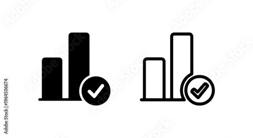 Completed bar graph icon with check mark for success and approval