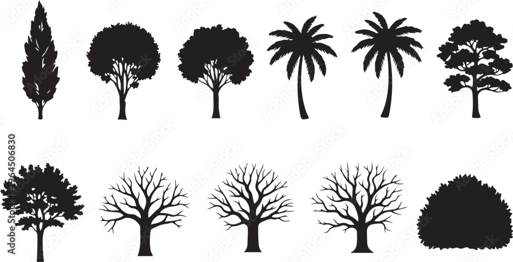 Fototapeta premium Collection of various tree silhouettes on white background