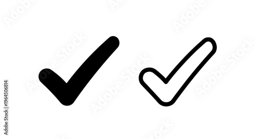 Doodle check mark symbols, simple black and white tick graphics