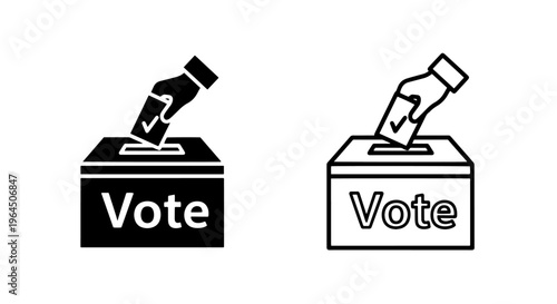 Vote icon: hand dropping ballot into box, solid and outline styles