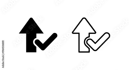 Upload success icon: arrow and checkmark, solid and outline styles
