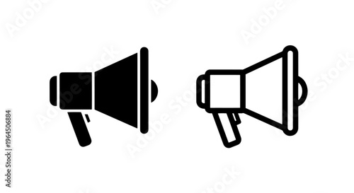 Black and white megaphone icons, simple vector for announcement or promotion