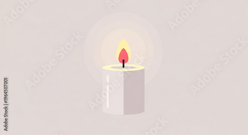 Single White Candle with a Glowing Flame Illustration.