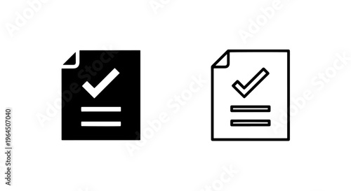 Document icon with checkmark, completed task or approved form symbol, vector graphic