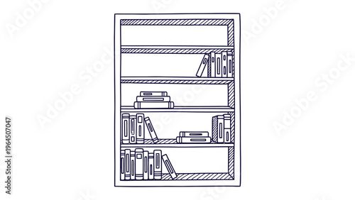 Literary Sanctuary: A sketched image of a bookshelf housing an array of books, each volume whispering tales waiting to be discovered.