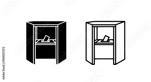 Voting booth icon, election or ballot box symbol, black and white