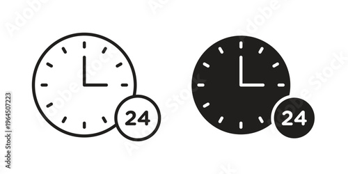 24 Hour time icons. Vector graphic. Editable vector stroke. EPS 10.