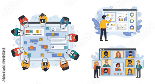 Team Collaboration and Business Strategy Illustration.